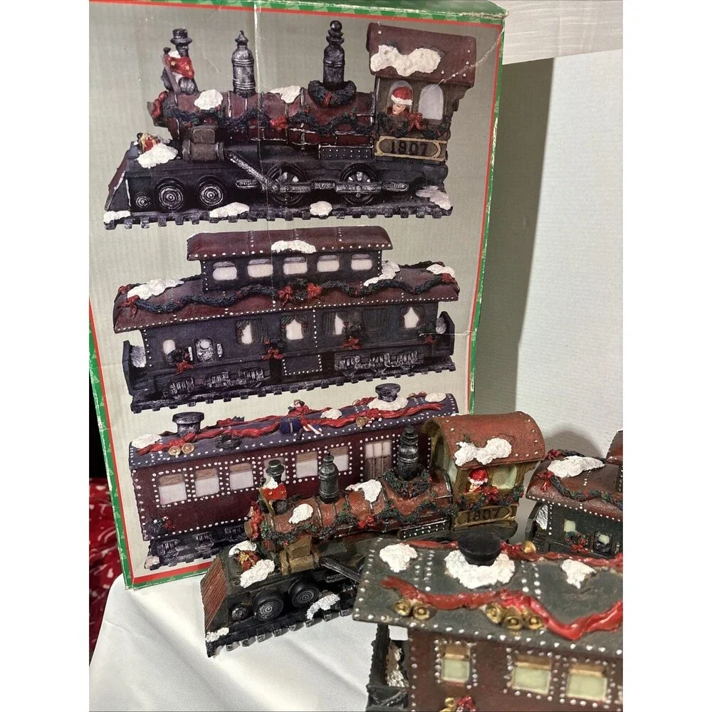 International Silver Co 3-Piece Holiday Train Set 1907 Resin Christmas Decor11”L